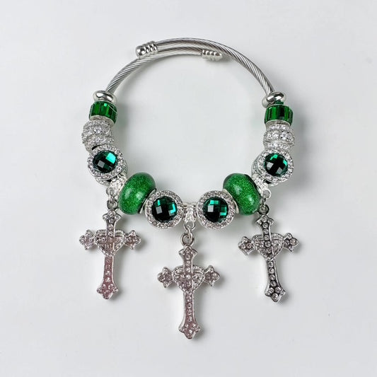 Emerald Grace Cross Bracelet ✝️💚